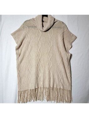 Time & Tru Womens Pull Over Sweater One Size Cowl Neck Short Sleeve Beige